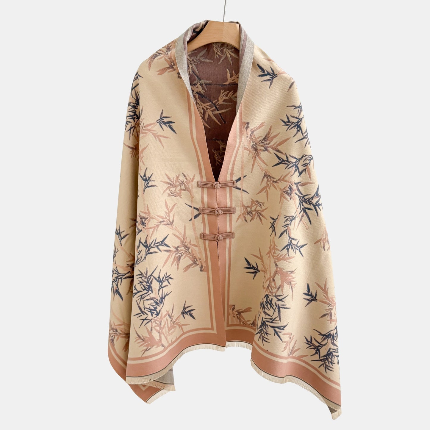 Vintage Knot-button Outerwear Jacquard Shawl