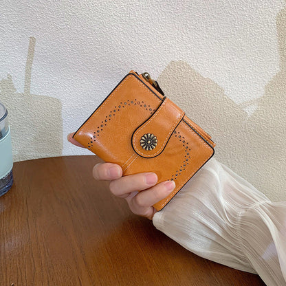 New Womens Oil-leather Wallet Vintage Short Style
