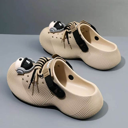 Men's Clogs Summer Outdoor Wear, Chunky Sole Sandals, Punk Headphone Design Popular Beach Shoes, Waterproof & Breathable