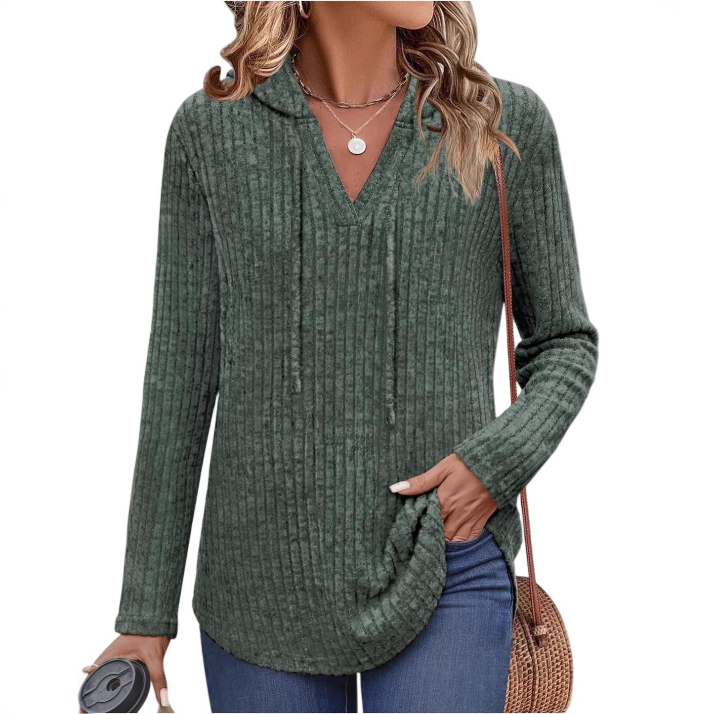 Long-sleeved Ribbed Brushed T-shirt Loose Fit