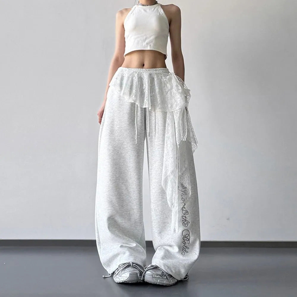 Lace-panelled Wide-leg Pants For Women