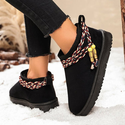 Women's Plus Size Stylish Mid-Calf Fashion Boots, Export Plus Size Retro Flat Slip-On Shallow Mouth Knight Boots