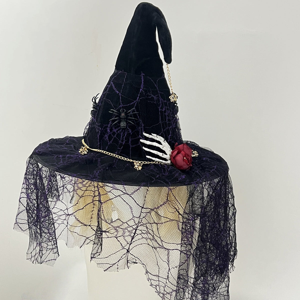 Halloween Witch Hat Vintage Lace Veil Cap