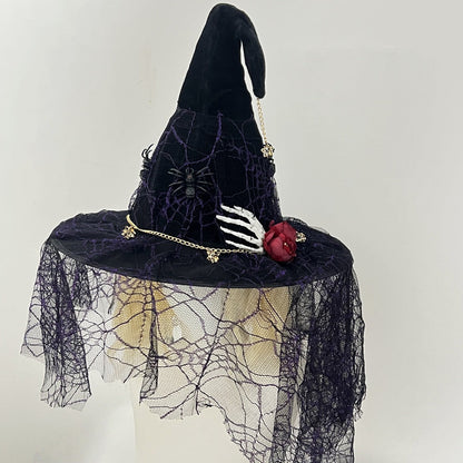 Halloween Witch Hat Vintage Lace Veil Cap