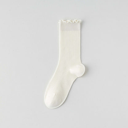 Womens Socks Solid Color Mid-calf Length Summer Thin Style Pure Cotton