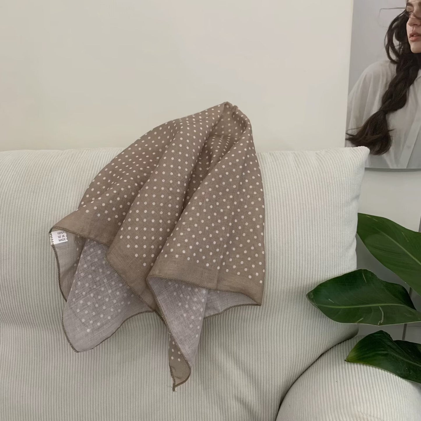 Korean-style Cashew Flower Cotton-Linen Square Scarf For Women