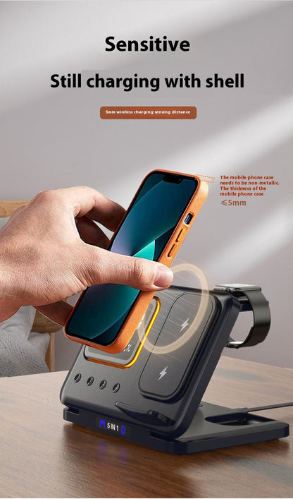 15W Wireless Chargers Stand 5 In1 LED Digital Alarm Clock Fast Charging Dock Station