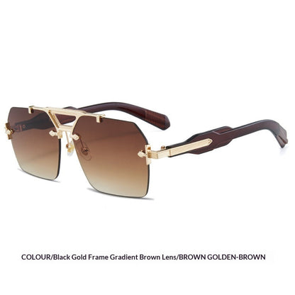Retro Metal Double-bridge Rimless Sunglasses