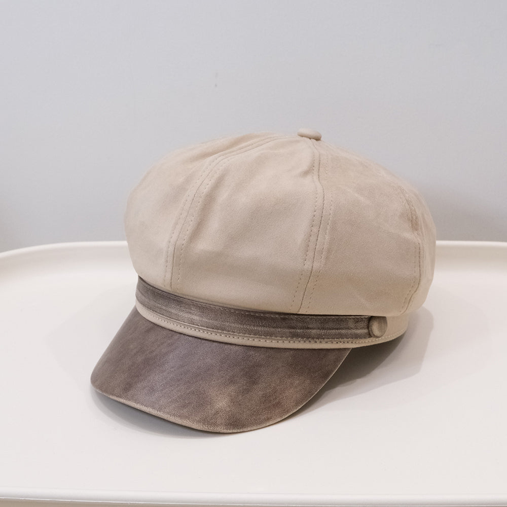 Winter Spring Vintage Ruffled Octagonal Newsboy Hat With Leather Buckle, Soft Top And Curved Brim, Fashionable British Style Beret