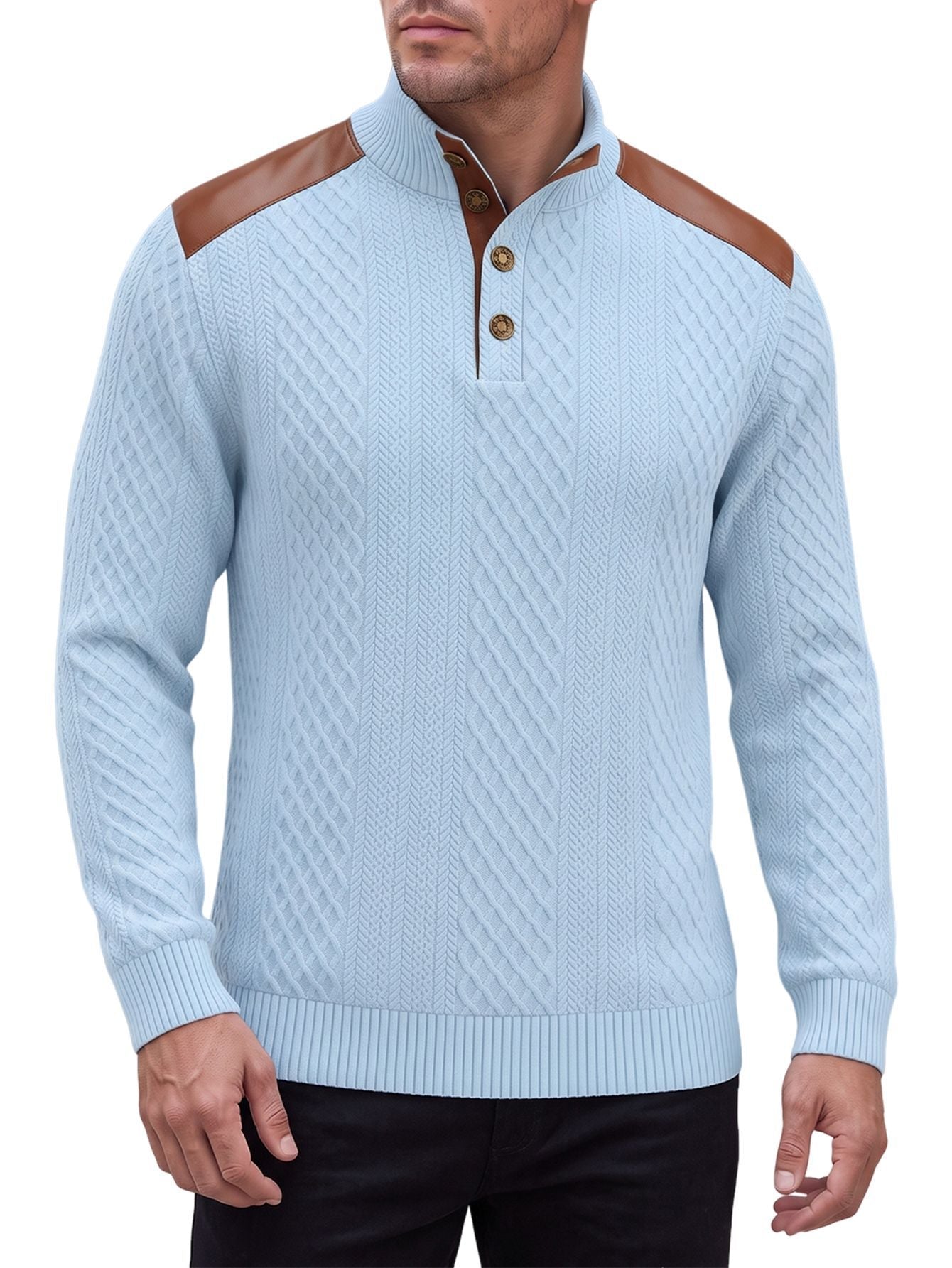 Stand-collar Knit Top With Spliced Shoulders And Sporty Sleeve Long Sleeves