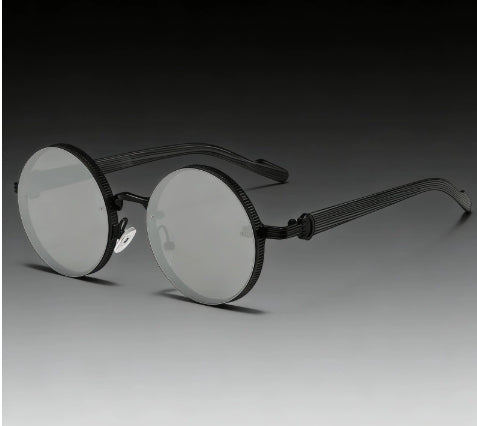Vintage Round-frame Womens Sunglasses Metal Punk Style With Wood-grain Temples Stylish And Versatile