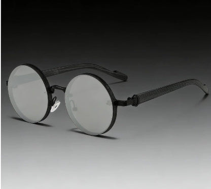 Vintage Round-frame Womens Sunglasses Metal Punk Style With Wood-grain Temples Stylish And Versatile