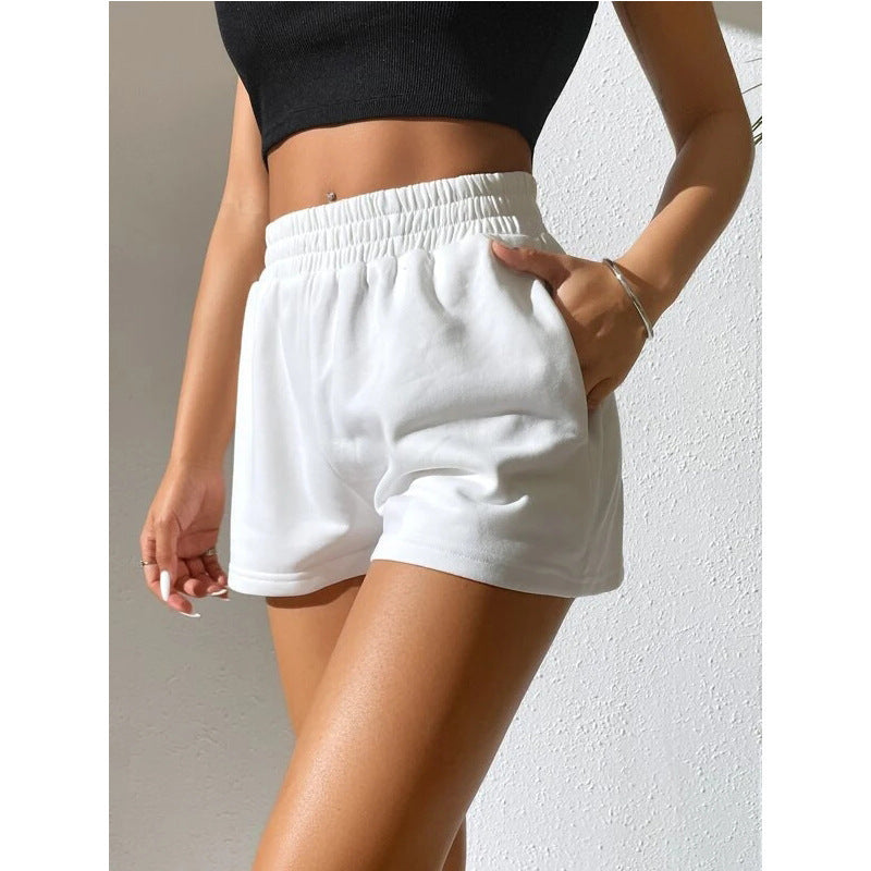 Women's Five-pocket Pants - Simple Solid Color Elastic Waist Wide-leg Solid Color Sports Shorts, With A Drawstring Design, Shaping The Figure And Making It Look Slimmer.