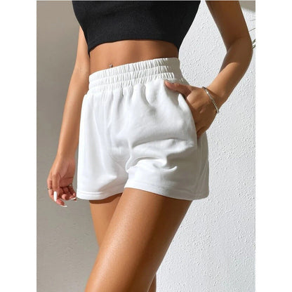 Women's Five-pocket Pants - Simple Solid Color Elastic Waist Wide-leg Solid Color Sports Shorts, With A Drawstring Design, Shaping The Figure And Making It Look Slimmer.