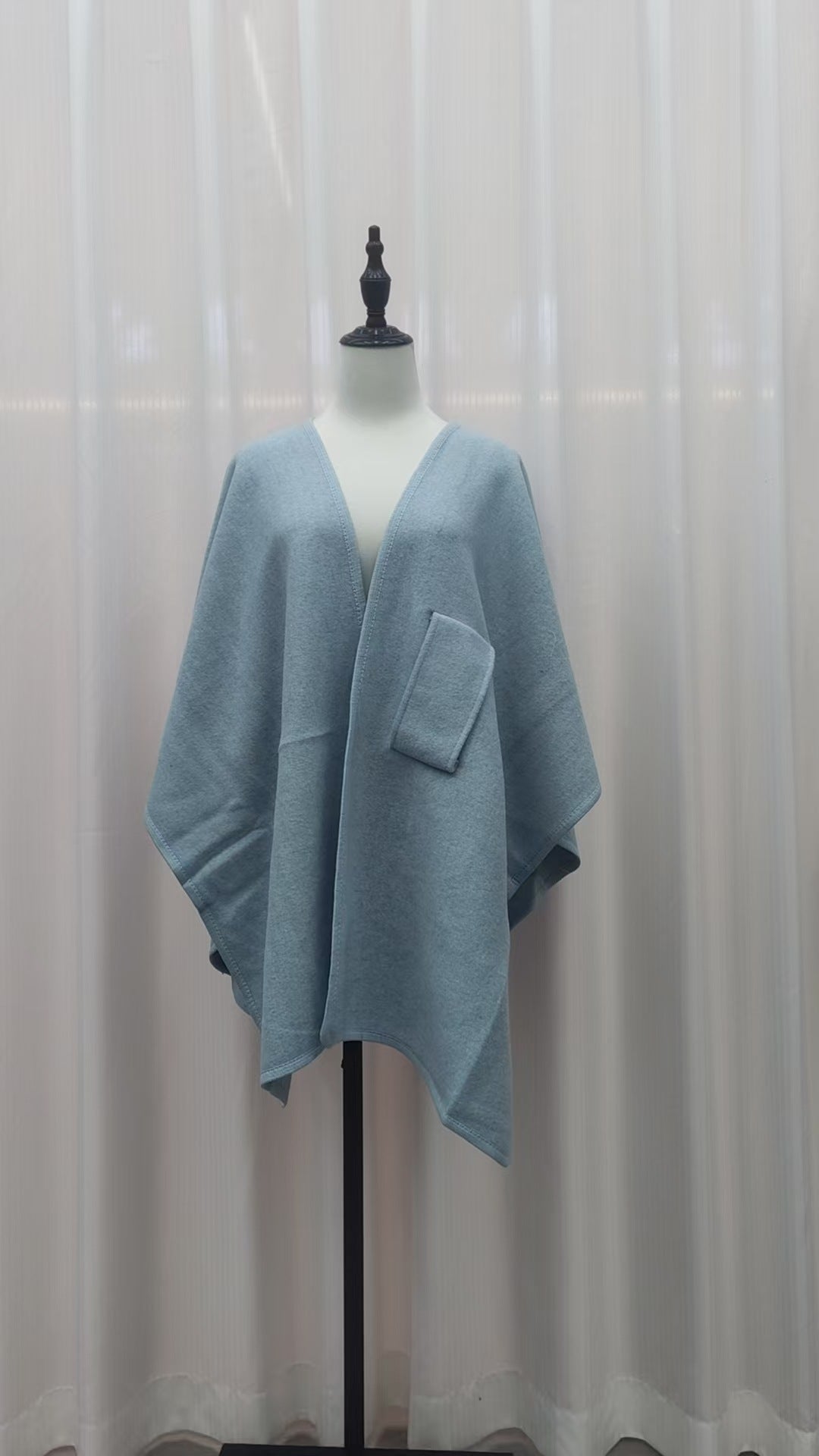 Faux Fur Collar Pom Pom Knitted Cardigan Cape - Women's Warm Winter Shawl Wrap Coat