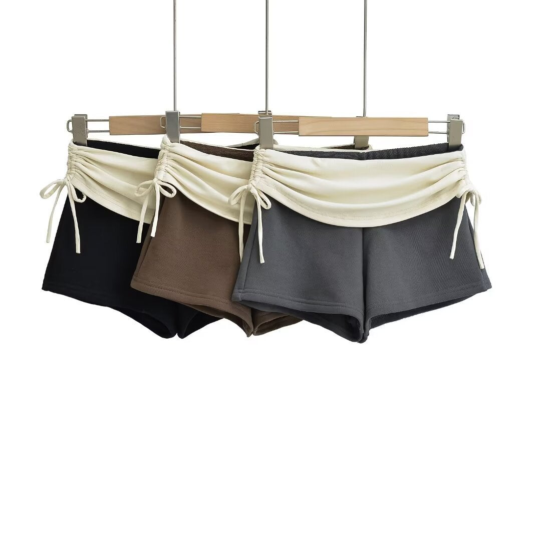Fashion Stitching Side Drawstring Hot Pants