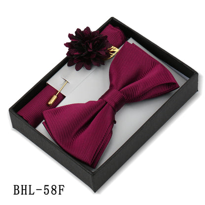 Mens Bow Tie, Pocket Square, And Brooch Gift Set