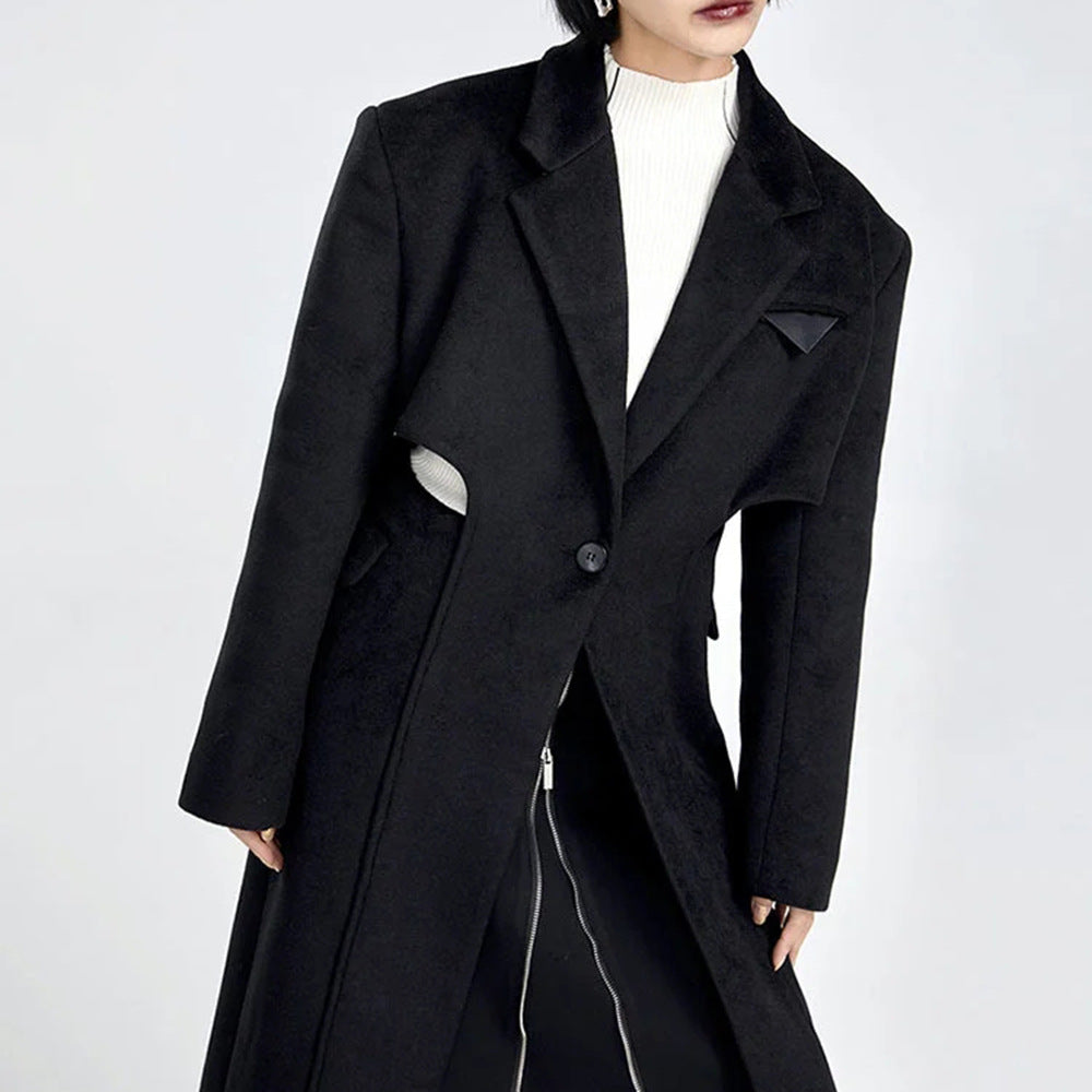Fake Two-piece Hollow-out Long Wool Coat