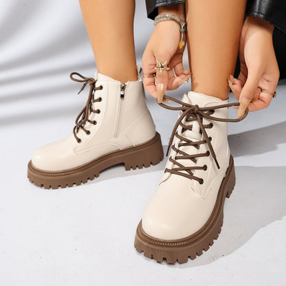 Women's Platform Martin Boots, Round Toe Side Zipper Retro Ankle Boots, Plus Size Women's Boots For Spring & Autumn