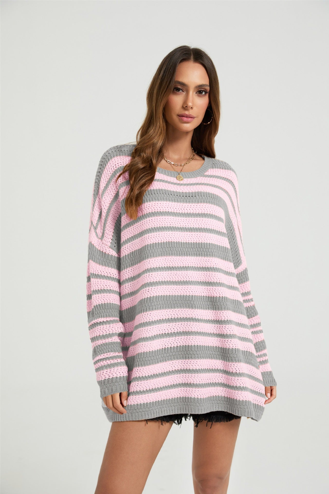 Womens Casual Loose-fitting Top Patchwork Stripes