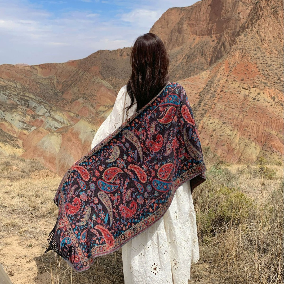 Ethnic-style Outerwear Ankeila Red Faux-cashmere Air-conditioner Shawl Scarf