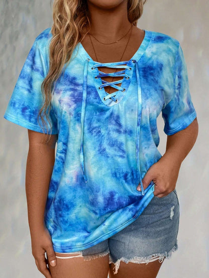 Plus-size Womens Tie-dye Print Short-sleeve T-shirt