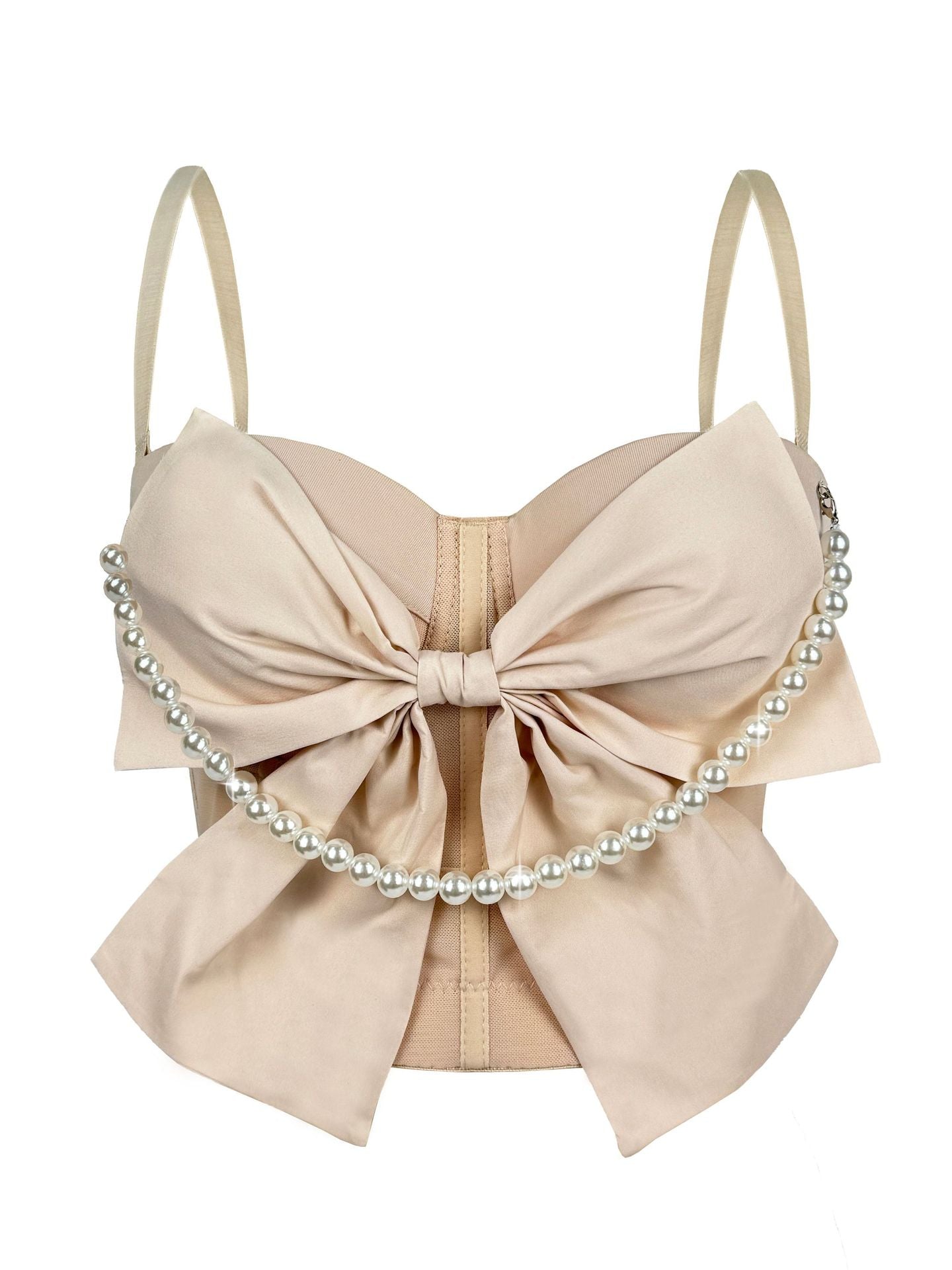 Summer New Pearl Bow Camisole Stylish Versatile Fishbone Corset Slim Fit Elegant Top