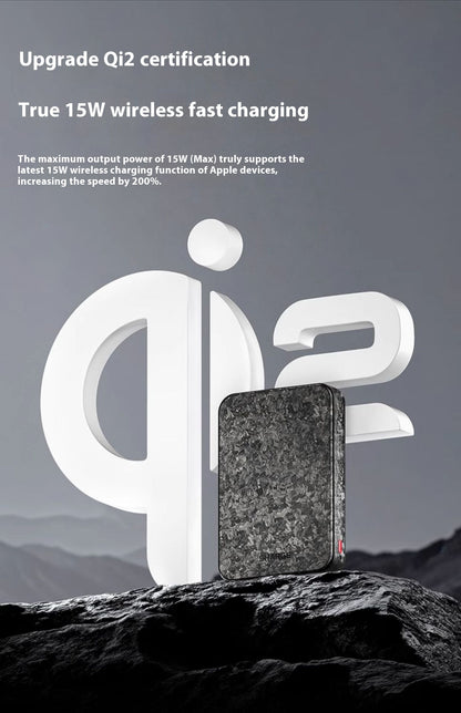 15W Magnetic Power Bank Wireless Carbon Fiber Magsafe Mobile Power Supply