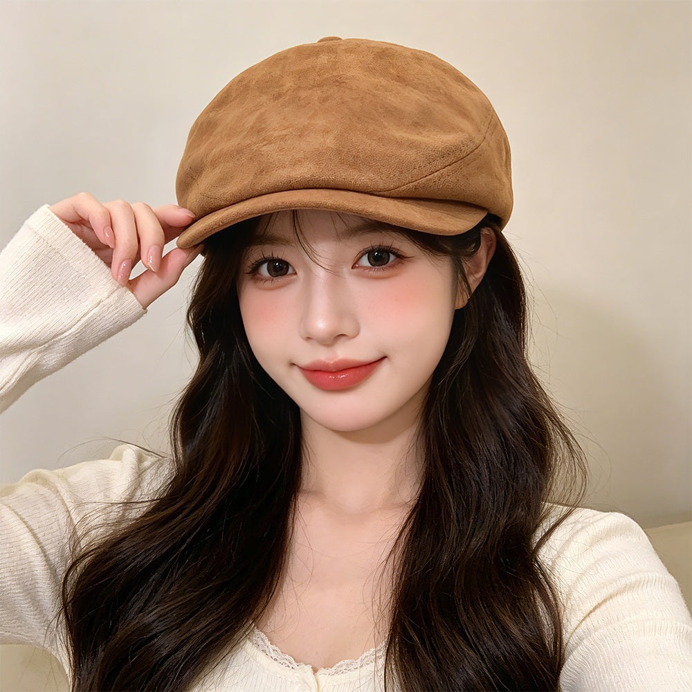 Korean Version Retro Autumn-winter Matte Soft-fur Short Brim British Casual Hat, Versatile And Flattering For Face Shape, Forward-facing Hat