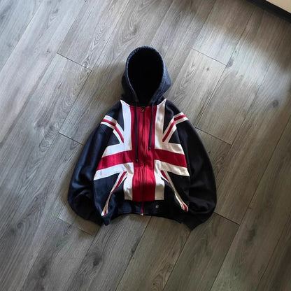 Fashionable Patchwork Hooded Zip-Up Sweatshirt Jacket