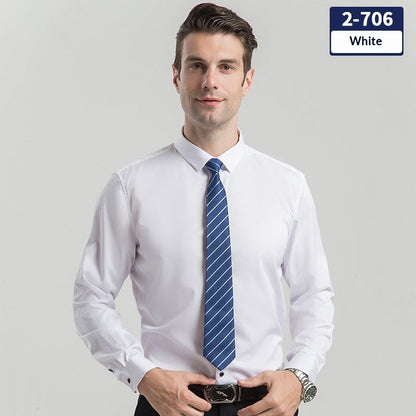 Elegant Business Formal Solid-color Long-sleeve Mens Shirt