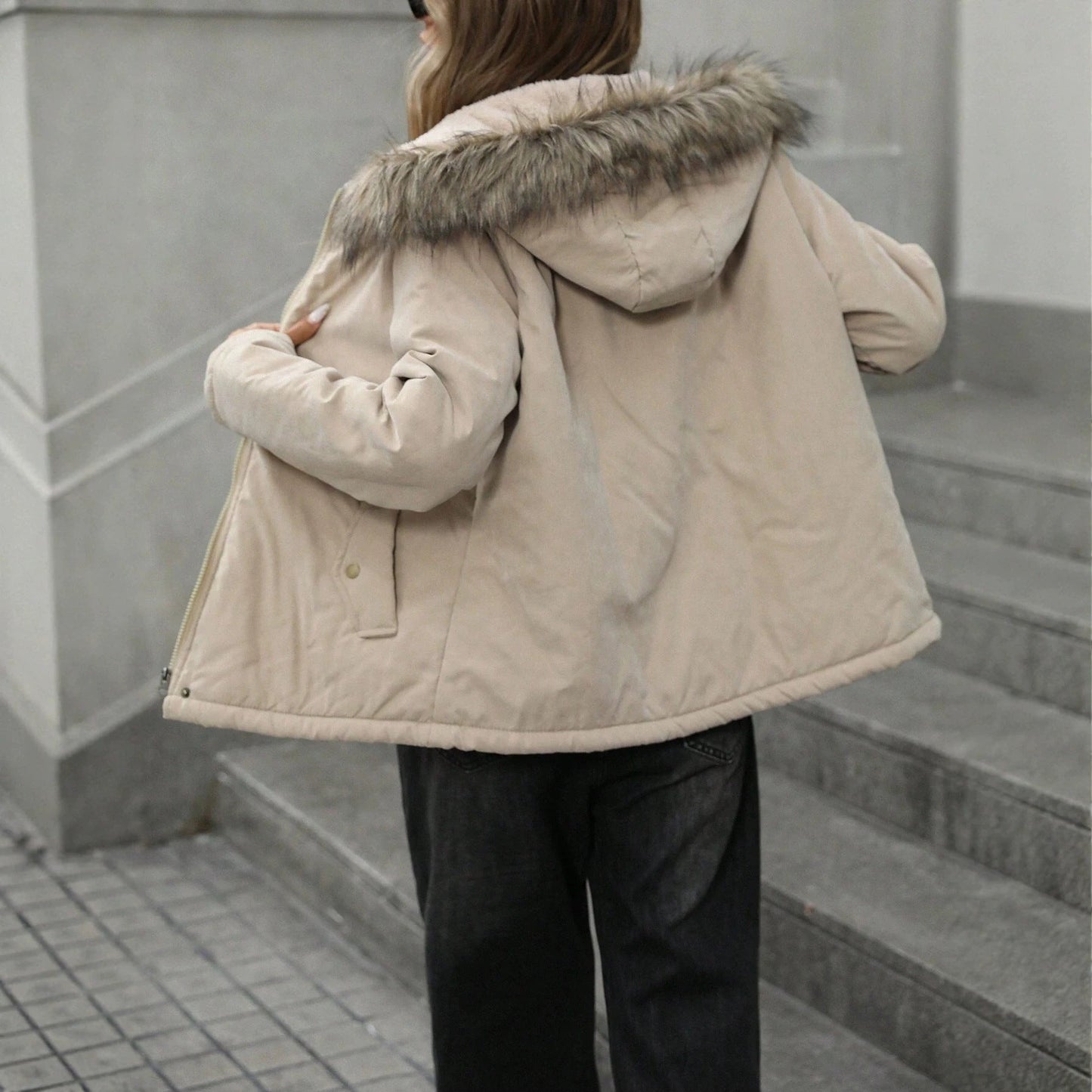 Thickened Coat With A Hood And Fur Collar Cotton-padded Jacket