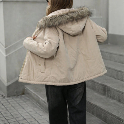 Thickened Coat With A Hood And Fur Collar Cotton-padded Jacket