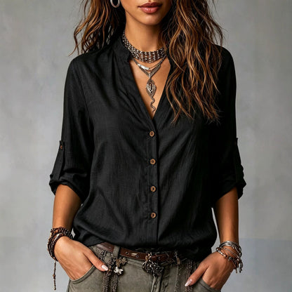 Casual-style Long-sleeve Button-down Shirt For Women