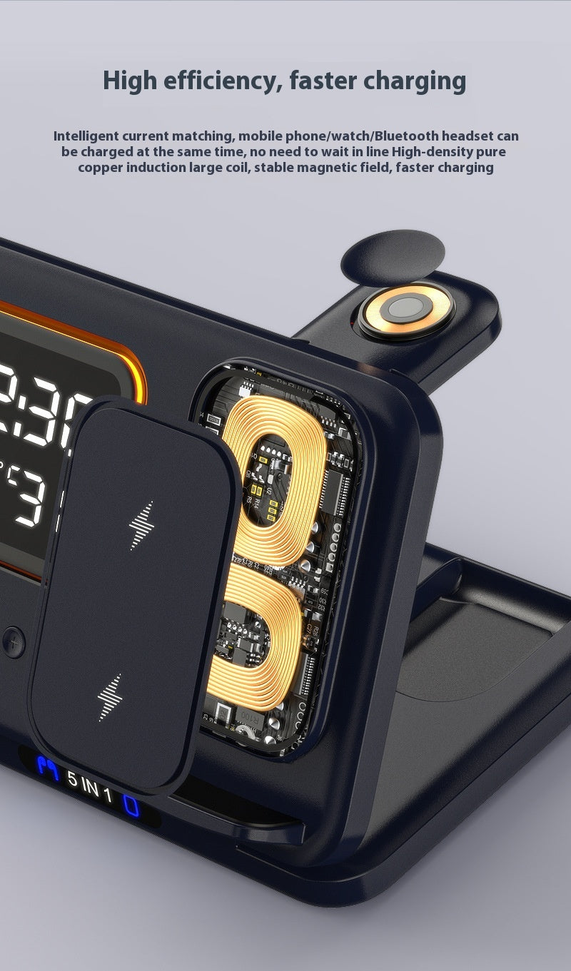 15W Wireless Chargers Stand 5 In1 LED Digital Alarm Clock Fast Charging Dock Station