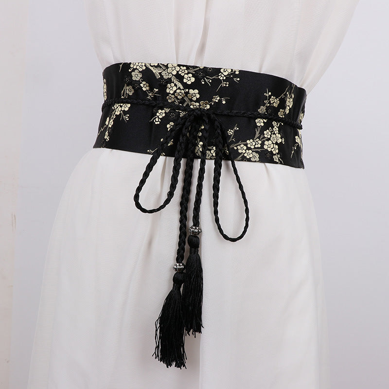 Retro Embroidered Wide Waistband Traditional Chinese Style Hanfu Womens Cloth Belt Decoration