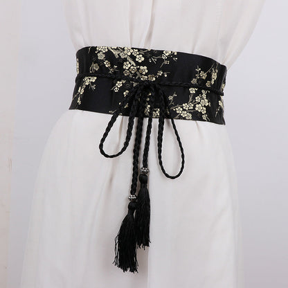 Retro Embroidered Wide Waistband Traditional Chinese Style Hanfu Womens Cloth Belt Decoration