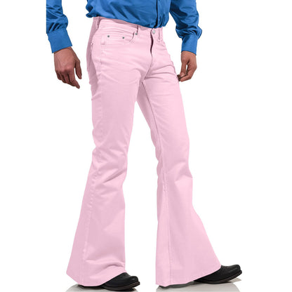 2025 New In-Stock Men's Cross-Border Amazon Solid Color Casual Stretch Slim Retro Flared Pants
