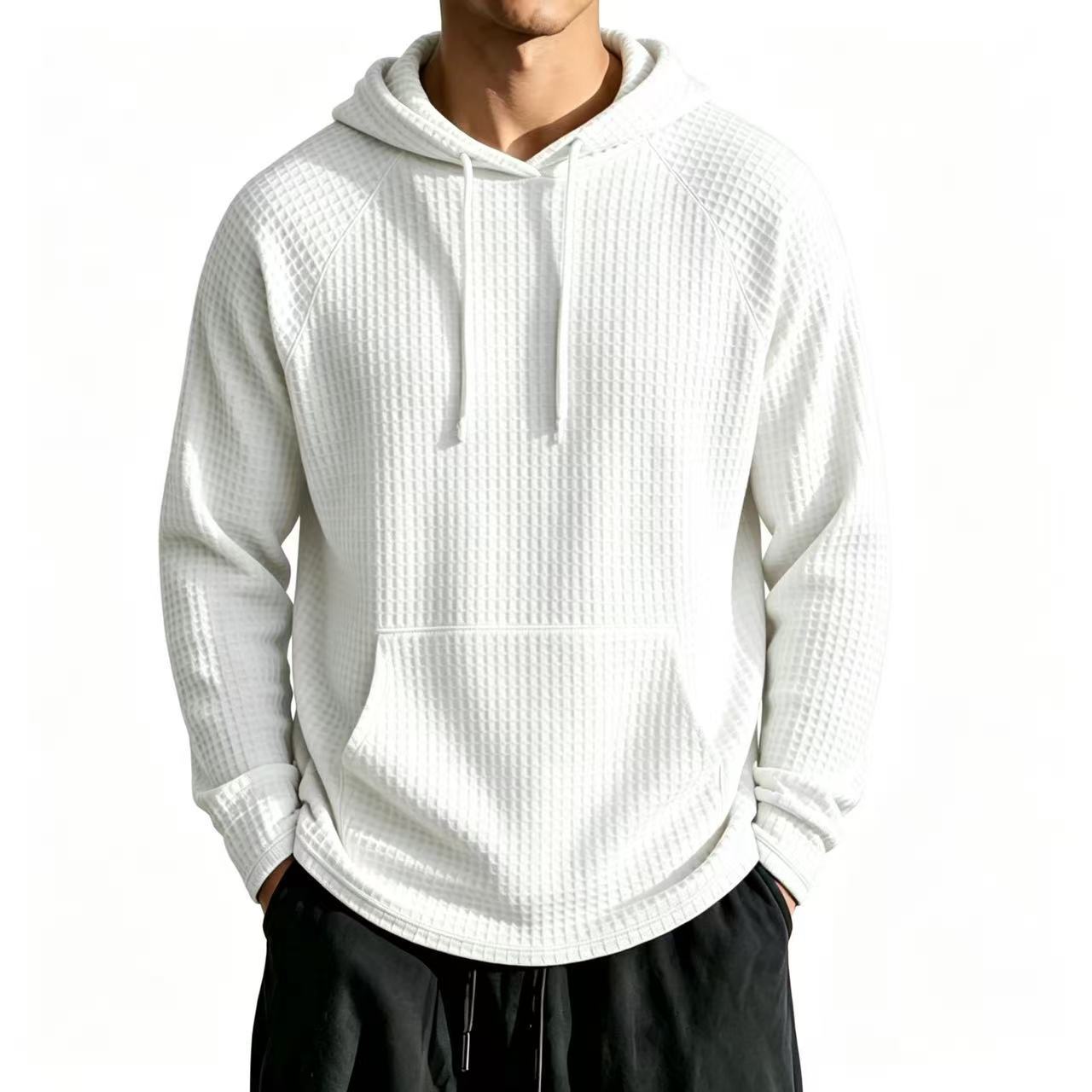 Mens Relaxed-fit Casual Waffle-knit Hooded Jacket