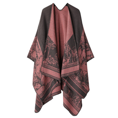 Women's Double-Sided Tassel Split Cloak Shawl: Classical Style