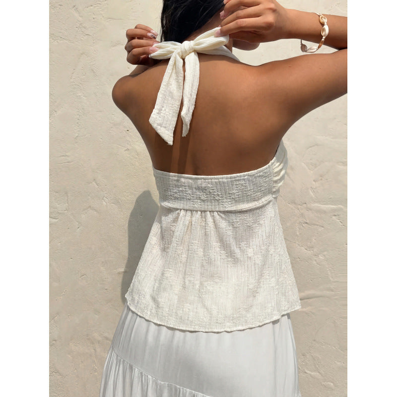 Womens Elegant Solid-color Twist-tie Top