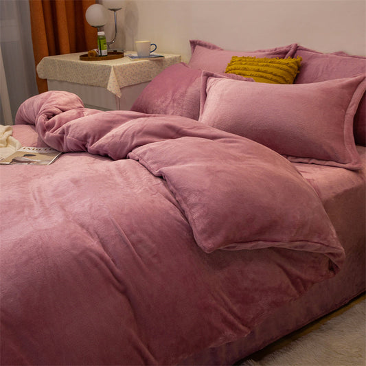 Four-piece Double-sided Fleece Duvet Cover Yellow