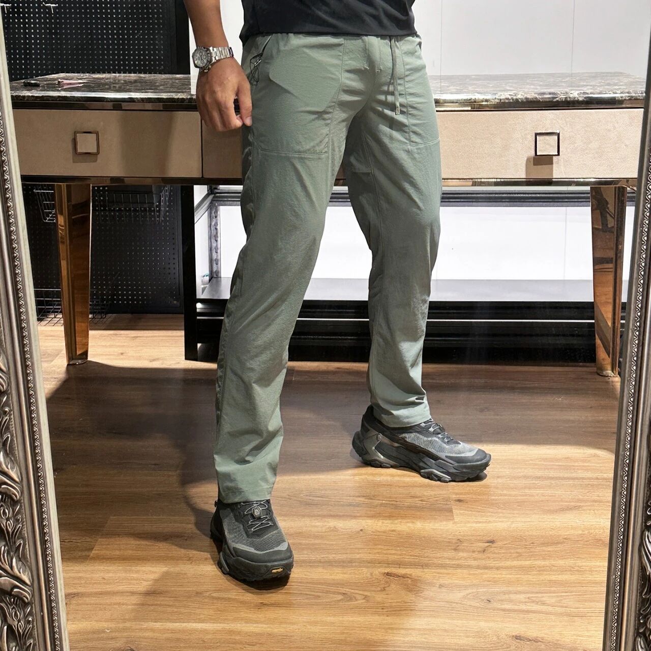 Men's Softshell Woven Functional Quick Dry Casual Pants, Lightweight Drawstring Hiking Trousers, Outdoor Stretch Travel Pants For Early Fall