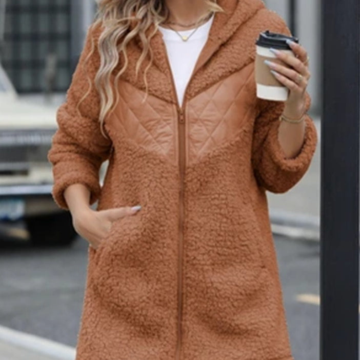 Women's Fashion Hooded Zipper Plush Coat