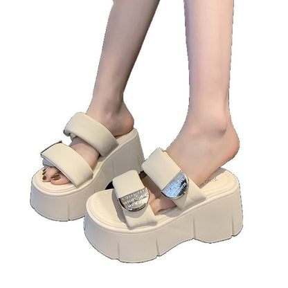 9cm-height-increasing Thick-soled Slippers For Women