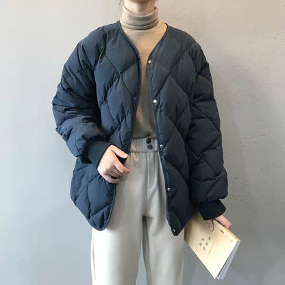 Loose-fit Diamond-quilted Crew-neck Down Jacket