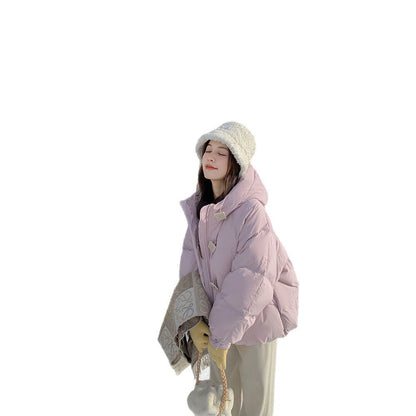 Solid-color Loose-fitting Short Cotton-padded Coat For Women