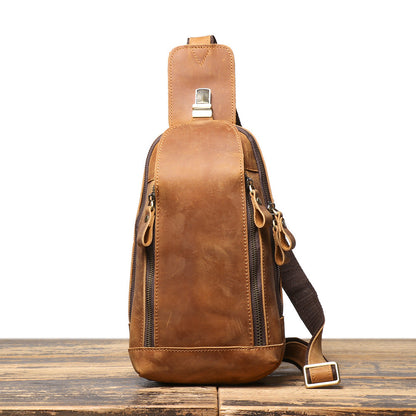 Men's Crazy Horse Leather Sports Crossbody Bag