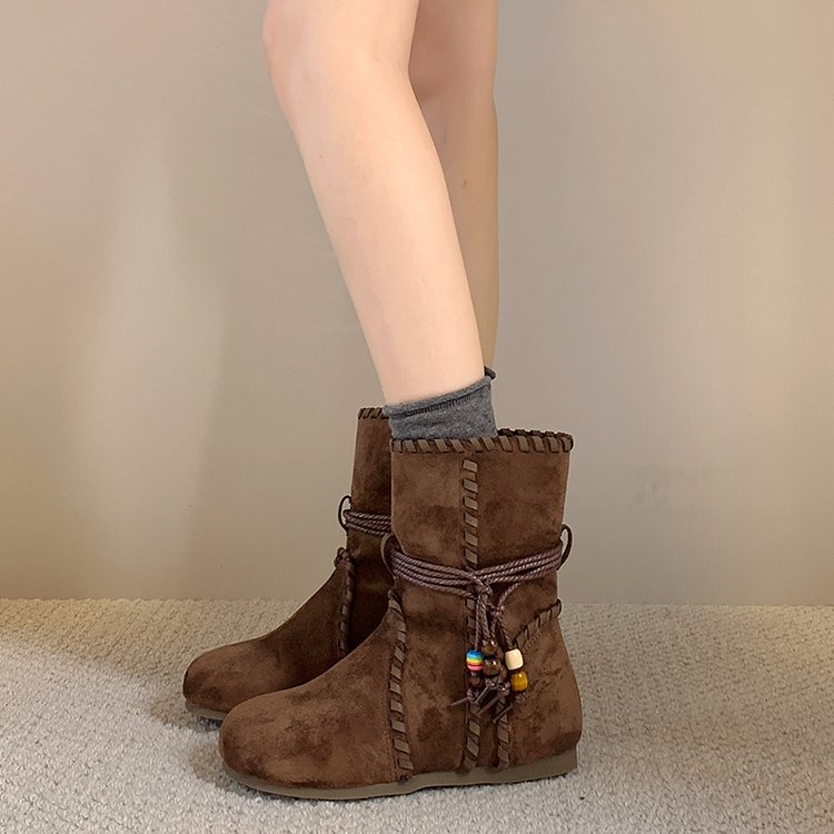2026 Fall New Women Niche Vintage Tassel  Ankle Boots, Suede Invisible Heightening Slim-Fit Boots