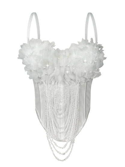 Cross-Border New Handmade Flower Tassel Camisole Sexy Backless Tube Top European And American Outer Wear Fishbone Bra Body Shaping